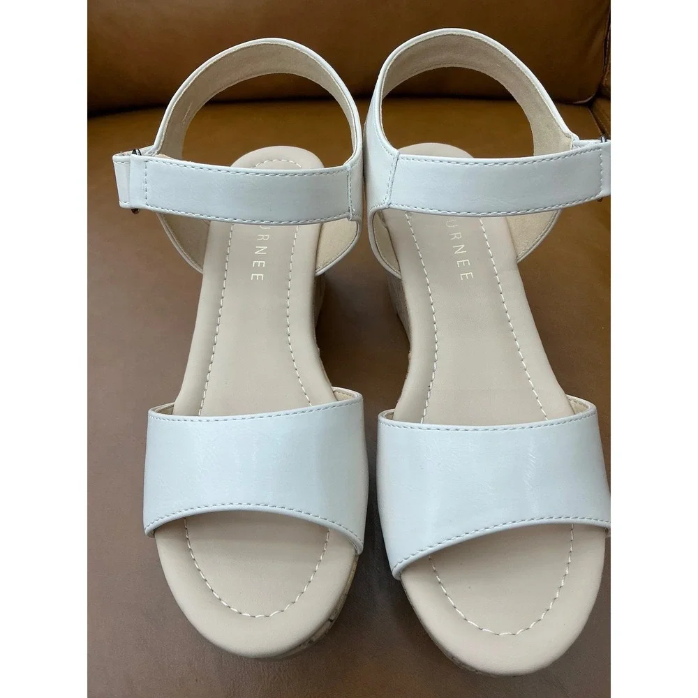 Journee Ranae Wedge Sandals Womens 8‎ Bone Cork Platform Ankle Strap